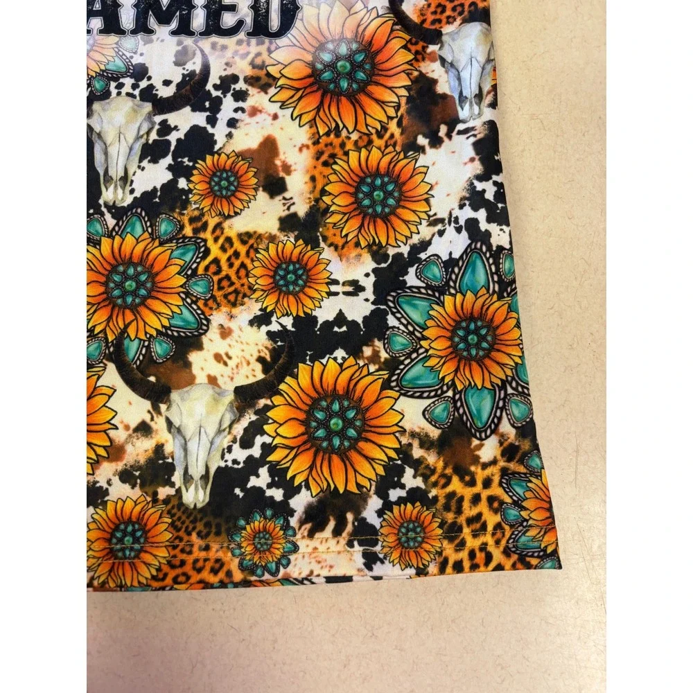 Western Can't Be Tamed Sunflower Cow Leopard Print‎ Ruffle Cap Sleeve Dress Kids